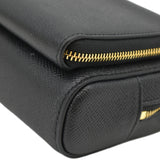 Christian Dior Caro Grained Leather Double Pouch Crossbody Bag Black