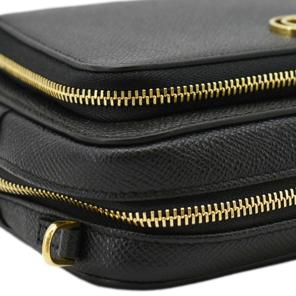 Christian Dior Caro Grained Leather Double Pouch Crossbody Bag Black