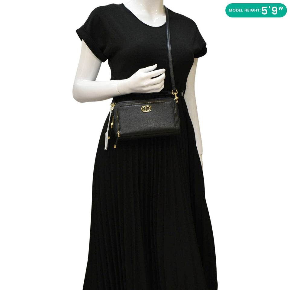 Christian Dior Caro Grained Leather Double Pouch Crossbody Bag Black