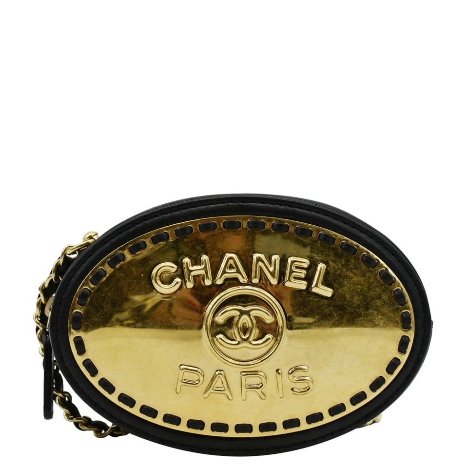 Chanel Oval CC Leather Vanity Chain Mini Crossbody Clutch Black