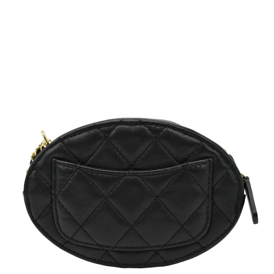 Chanel Oval CC Leather Vanity Chain Mini Crossbody Clutch Black