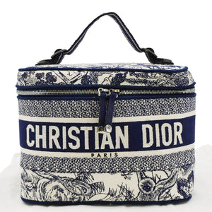 Christian Dior Travel Oblique Embroidery Canvas Vanity Case Blue