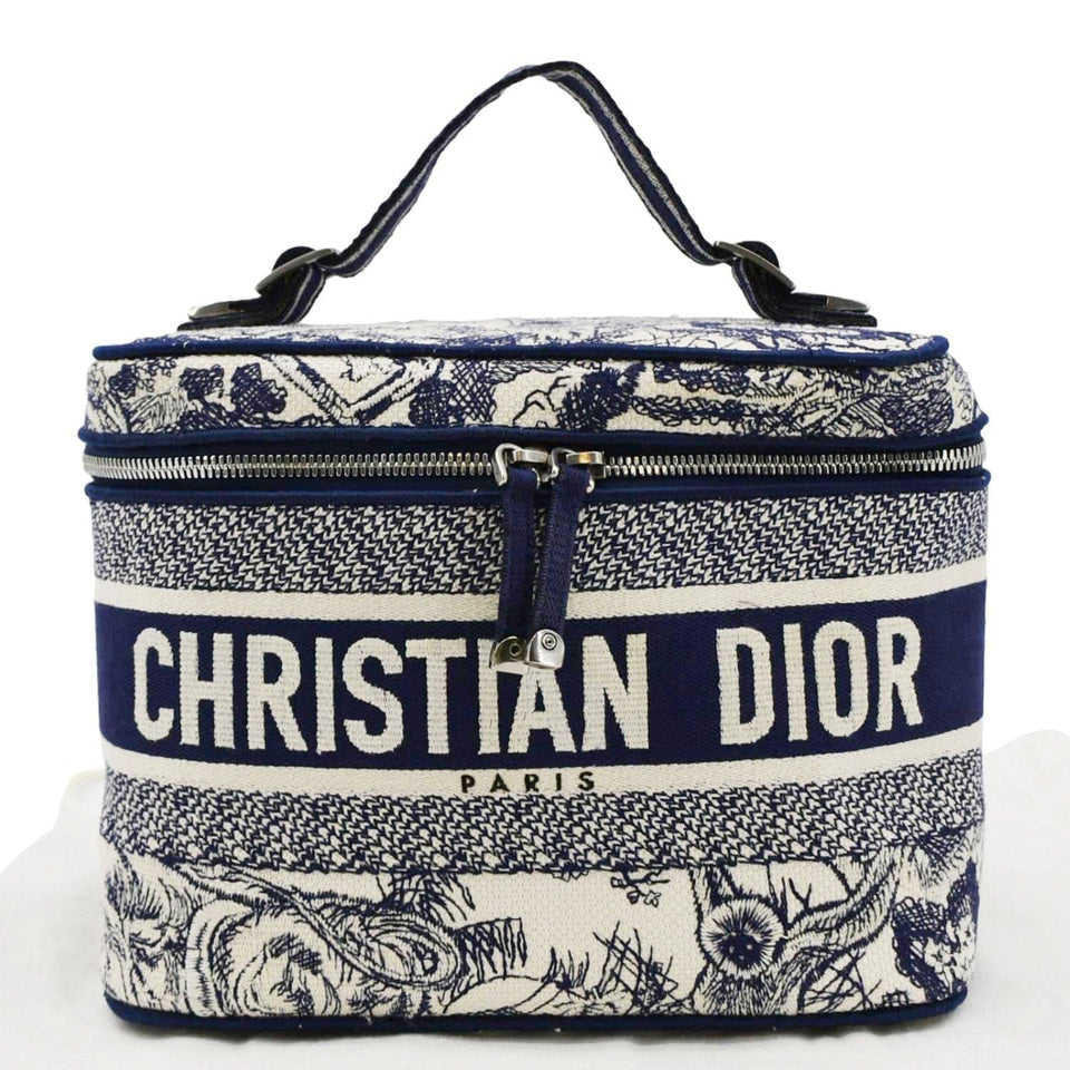 Christian Dior Travel Oblique Embroidery Canvas Vanity Case Blue