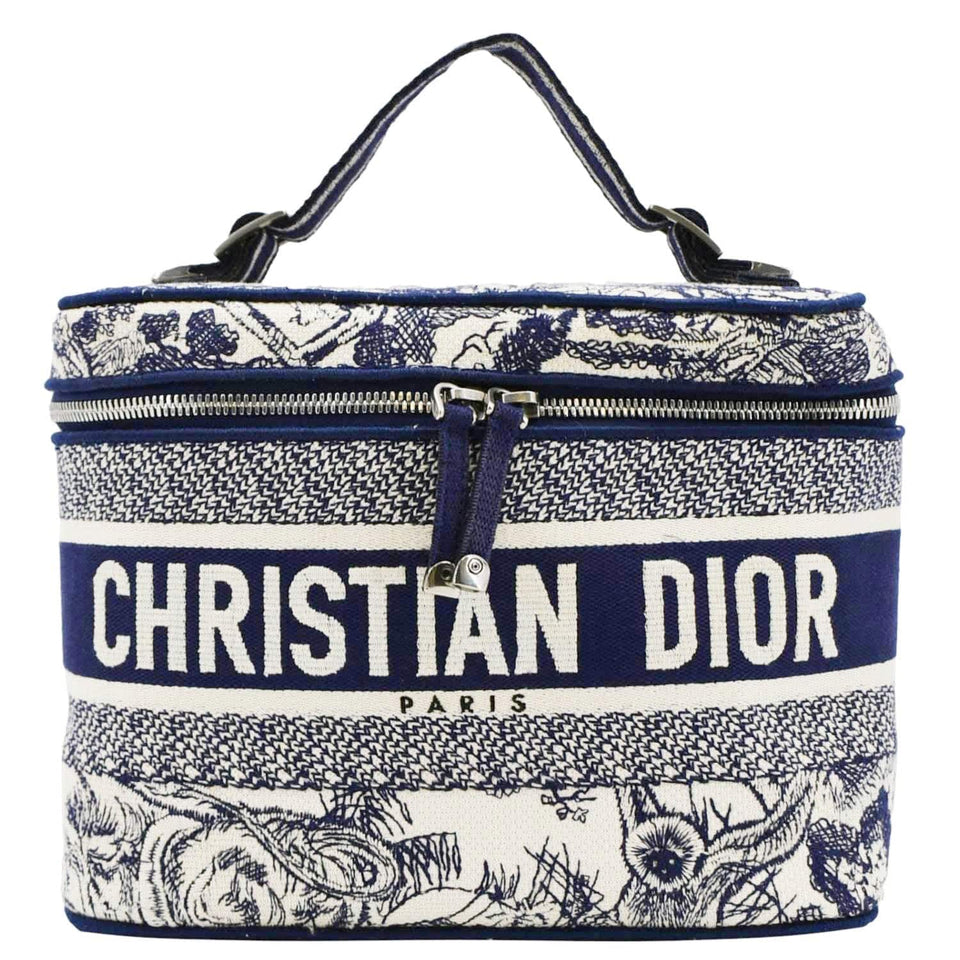 Christian Dior Travel Oblique Embroidery Canvas Vanity Case Blue