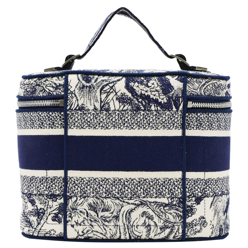 Christian Dior Travel Oblique Embroidery Canvas Vanity Case Blue