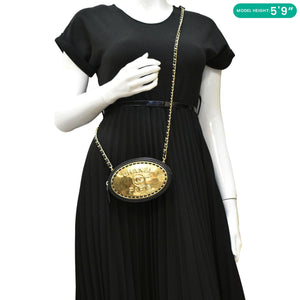 Chanel Oval CC Leather Vanity Chain Mini Crossbody Clutch Black