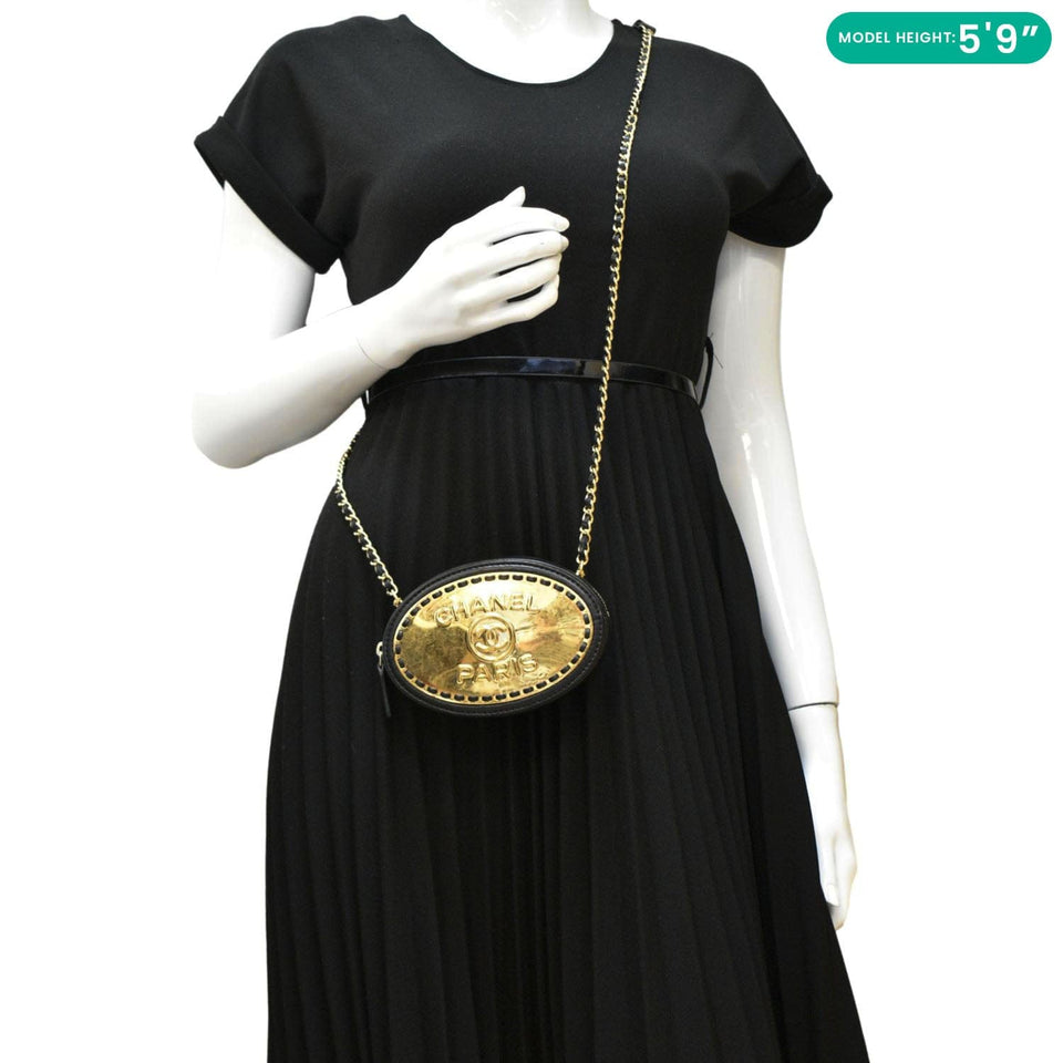 Chanel Oval CC Leather Vanity Chain Mini Crossbody Clutch Black