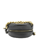 Chanel 19 Round Quilted Leather Clutch Crossbody Bag Black