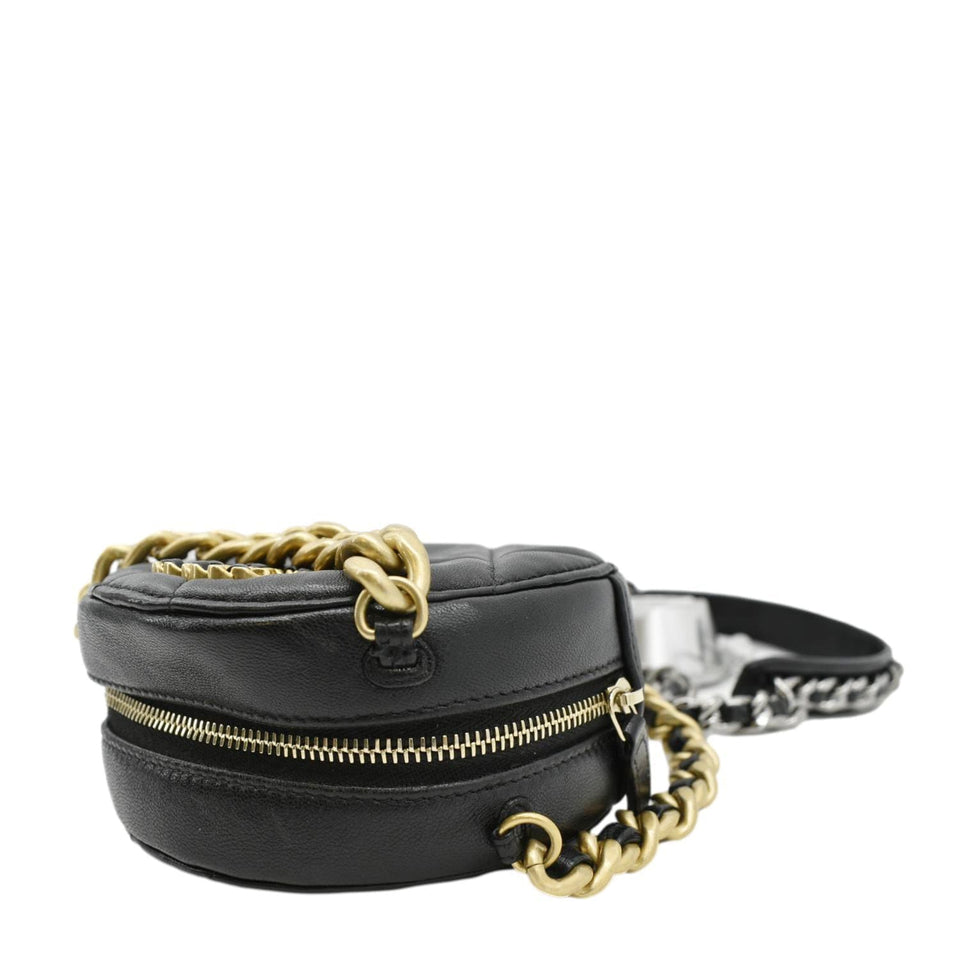 Chanel 19 Round Quilted Leather Clutch Crossbody Bag Black