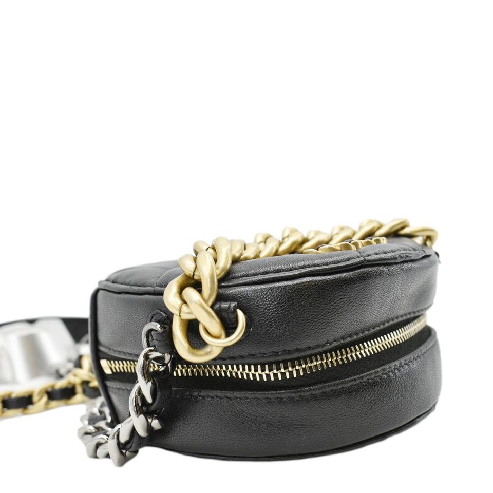 Chanel 19 Round Quilted Leather Clutch Crossbody Bag Black