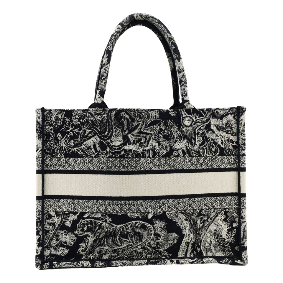 Christian Dior  Book Medium Toile De Jouy Reverse Embroidery Tote Blue