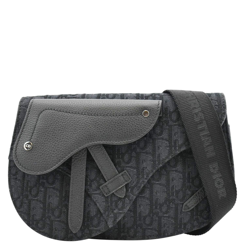 Christian Dior Saddle Oblique Jacquard Crossbody Bag Black