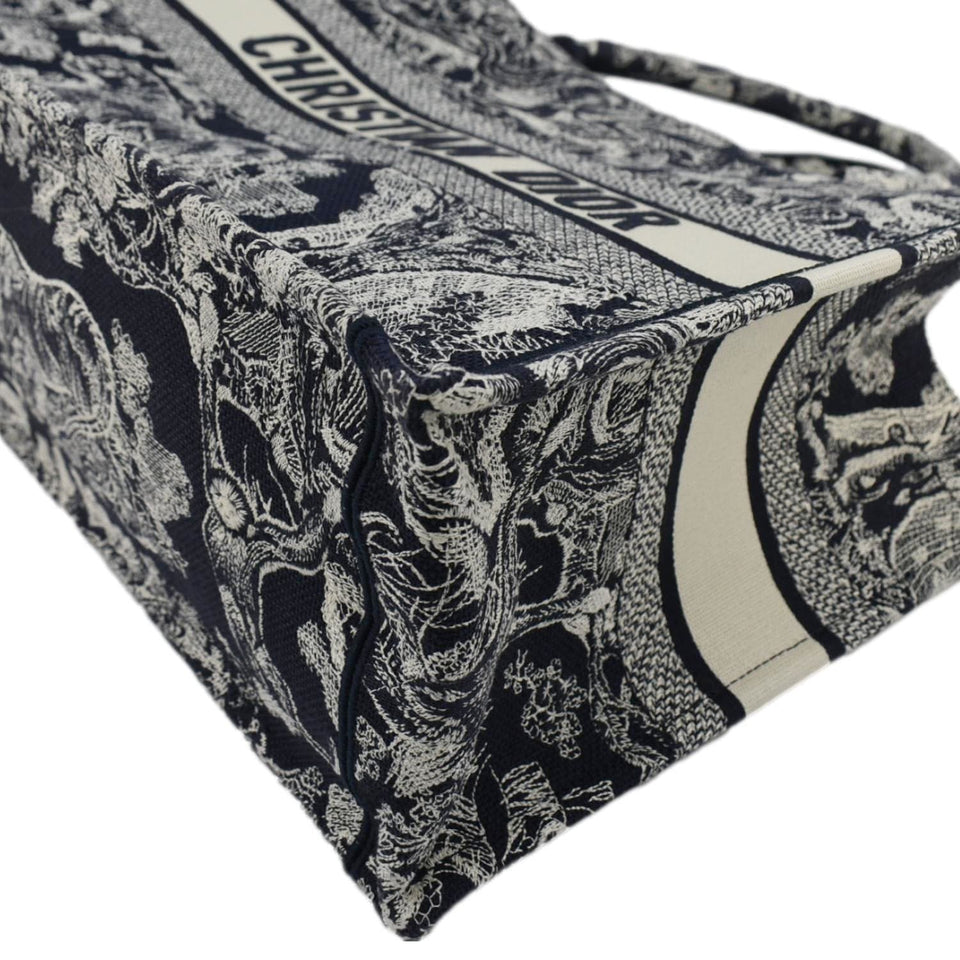 Christian Dior  Book Medium Toile De Jouy Reverse Embroidery Tote Blue