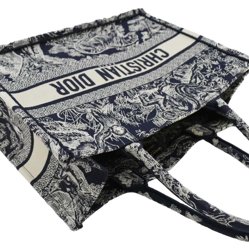 Christian Dior  Book Medium Toile De Jouy Reverse Embroidery Tote Blue