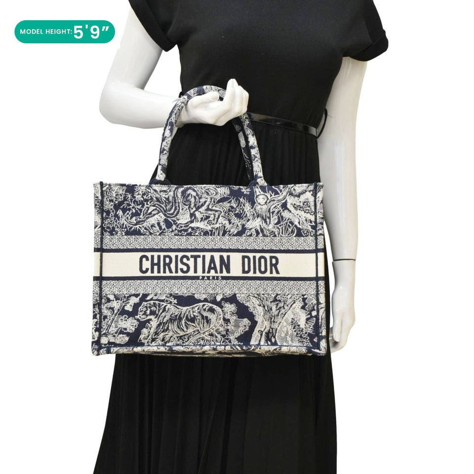 Christian Dior  Book Medium Toile De Jouy Reverse Embroidery Tote Blue