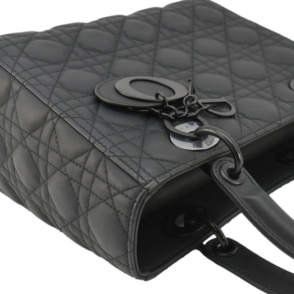 Christian Dior Lady Dior Ultra Matte Cannage Calfskin Leather Shoulder Bag Black