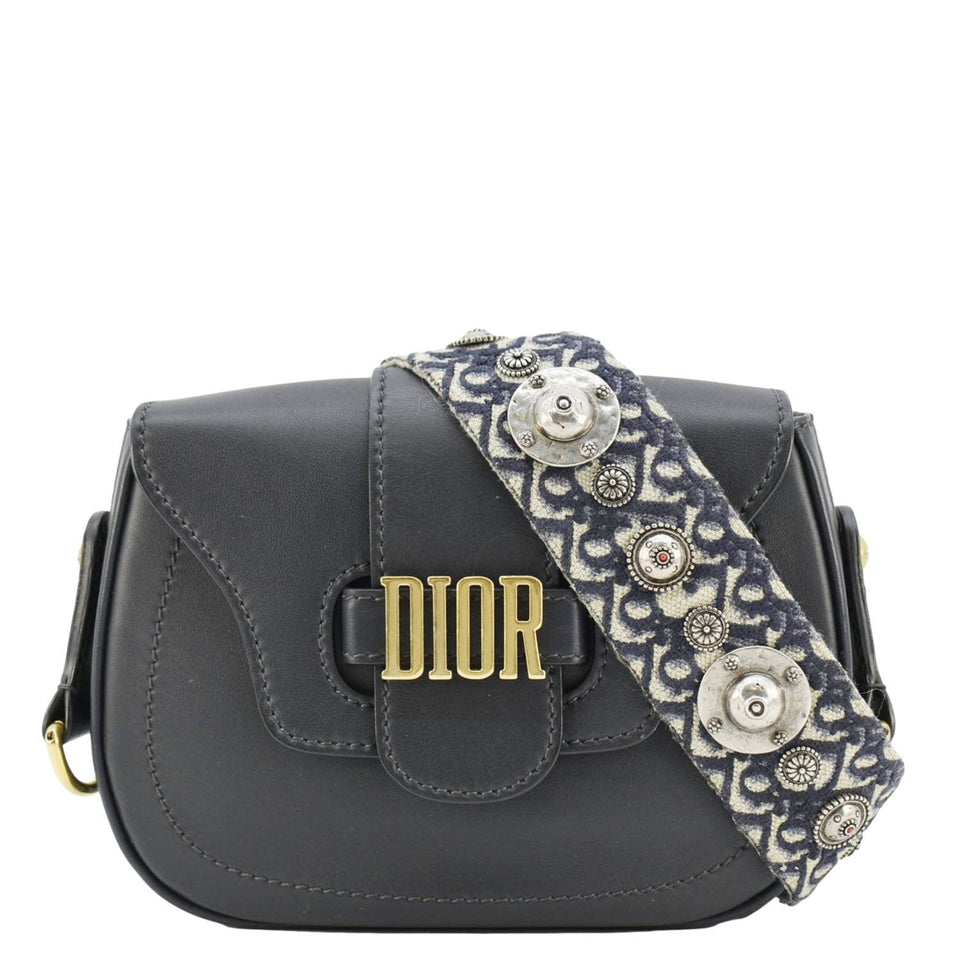 Christian Dior D Fence Calfskin Leather Saddle Bag Black