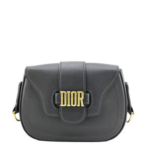 Christian Dior D Fence Calfskin Leather Saddle Bag Black