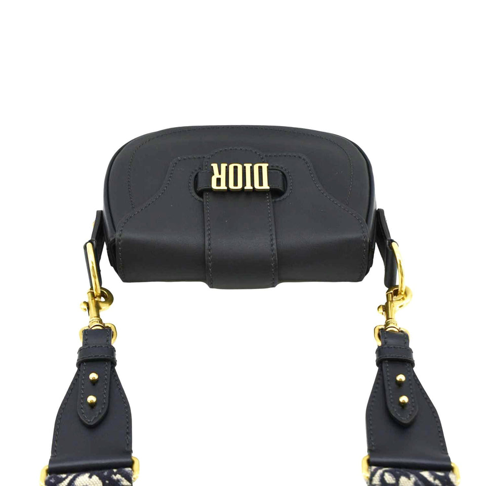 Christian Dior D Fence Calfskin Leather Saddle Bag Black