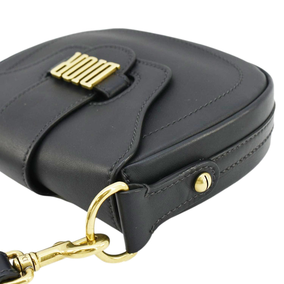 Christian Dior D Fence Calfskin Leather Saddle Bag Black