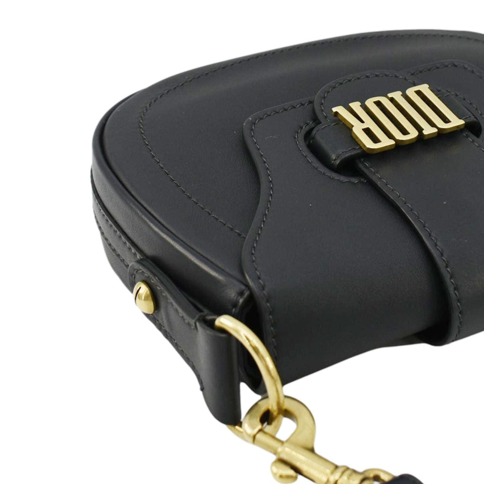 Christian Dior D Fence Calfskin Leather Saddle Bag Black