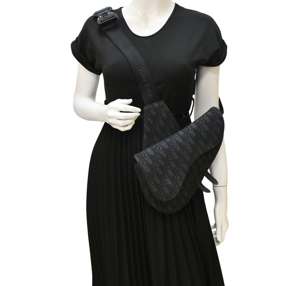 Christian Dior Saddle Oblique Jacquard Crossbody Bag Black