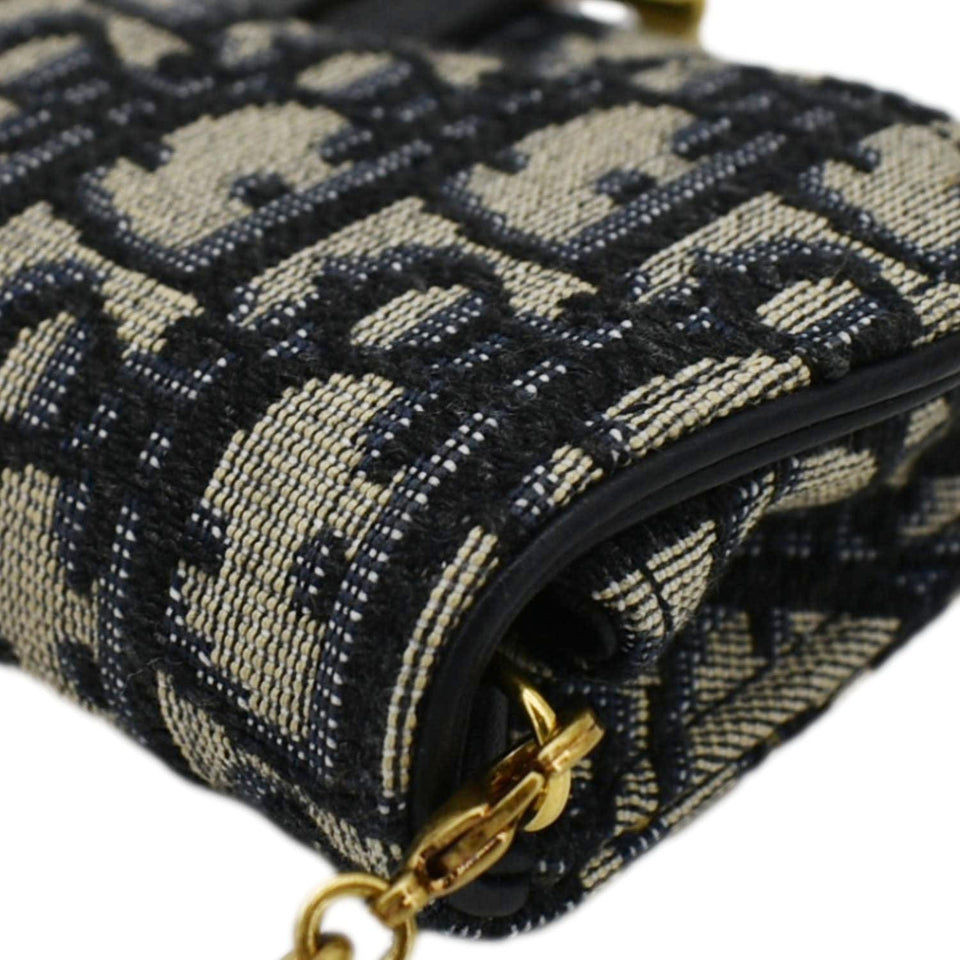Christian Dior Nano Saddle Oblique Chain Wallet Navy Blue