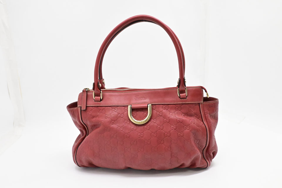 Gucci D-Ring Tote Shoulder Bag in Red Guccissima Leather
