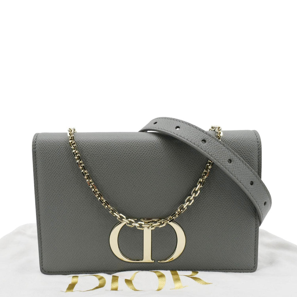Christian Dior 30 Montaigne 2 in 1 Grained Calfskin Leather Pouch Dark Grey