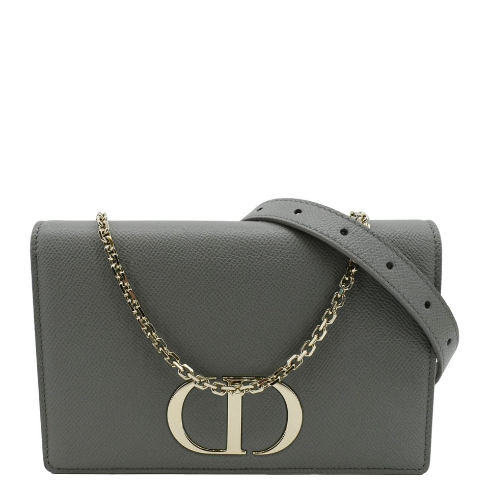 Christian Dior 30 Montaigne 2 in 1 Grained Calfskin Leather Pouch Dark Grey