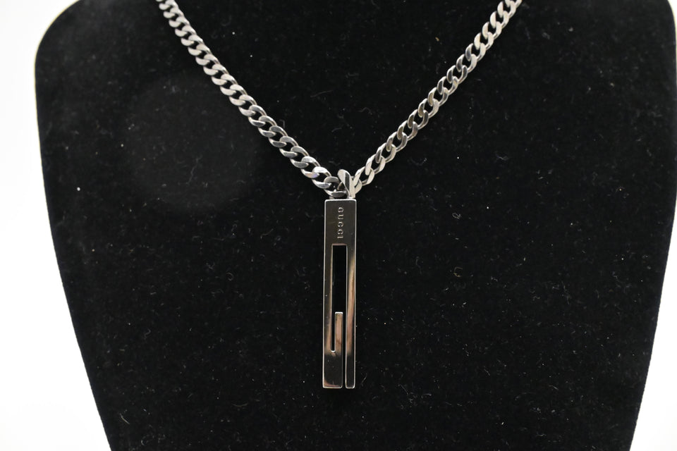 Gucci Cutout G Necklace in Gun Metal Sterling Silver