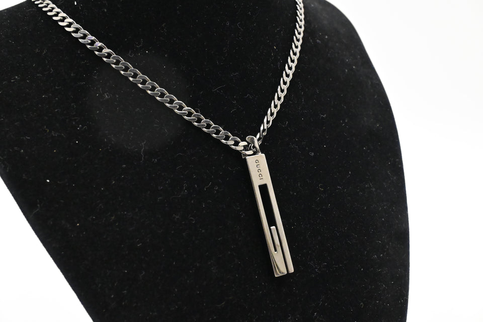 Gucci Cutout G Necklace in Gun Metal Sterling Silver
