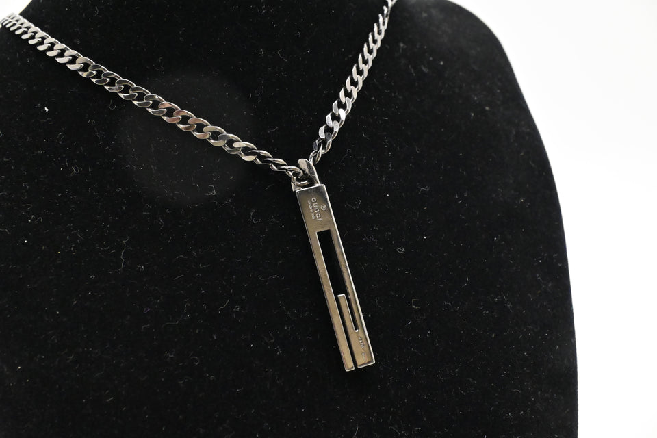 Gucci Cutout G Necklace in Gun Metal Sterling Silver