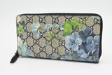 Gucci Zip Around Long Wallet in Blue Blooms GG Supreme Canvas