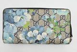 Gucci Zip Around Long Wallet in Blue Blooms GG Supreme Canvas