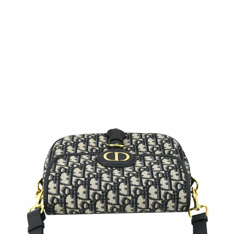 Christian Dior Bobby Medium Oblique Jacquard Canvas Crossbody Bag Navy Blue