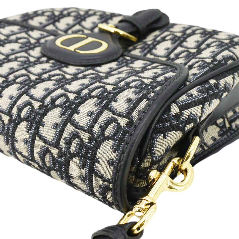 Christian Dior Bobby Medium Oblique Jacquard Canvas Crossbody Bag Navy Blue