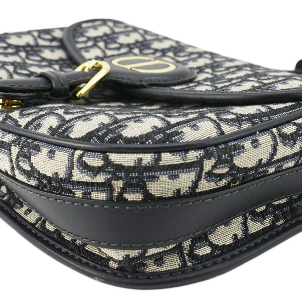 Christian Dior Bobby Medium Oblique Jacquard Canvas Crossbody Bag Navy Blue