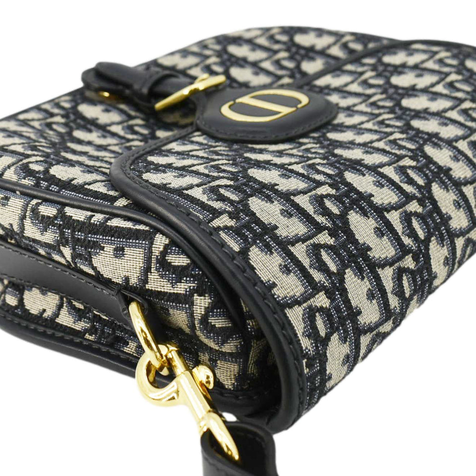 Christian Dior Bobby Medium Oblique Jacquard Canvas Crossbody Bag Navy Blue