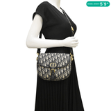 Christian Dior Bobby Medium Oblique Jacquard Canvas Crossbody Bag Navy Blue