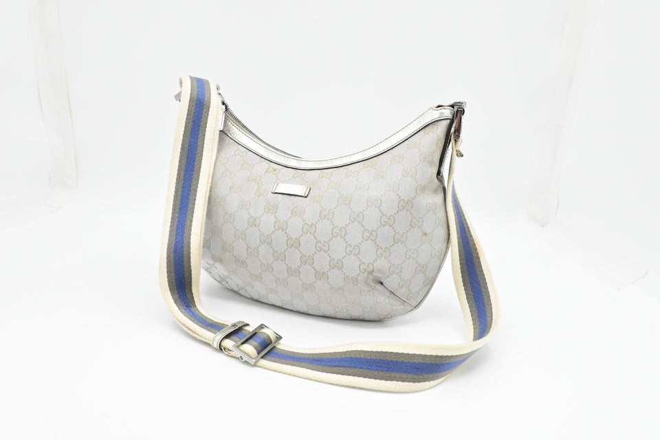 Gucci Crossbody Hobo Bag in Silver GG Canvas