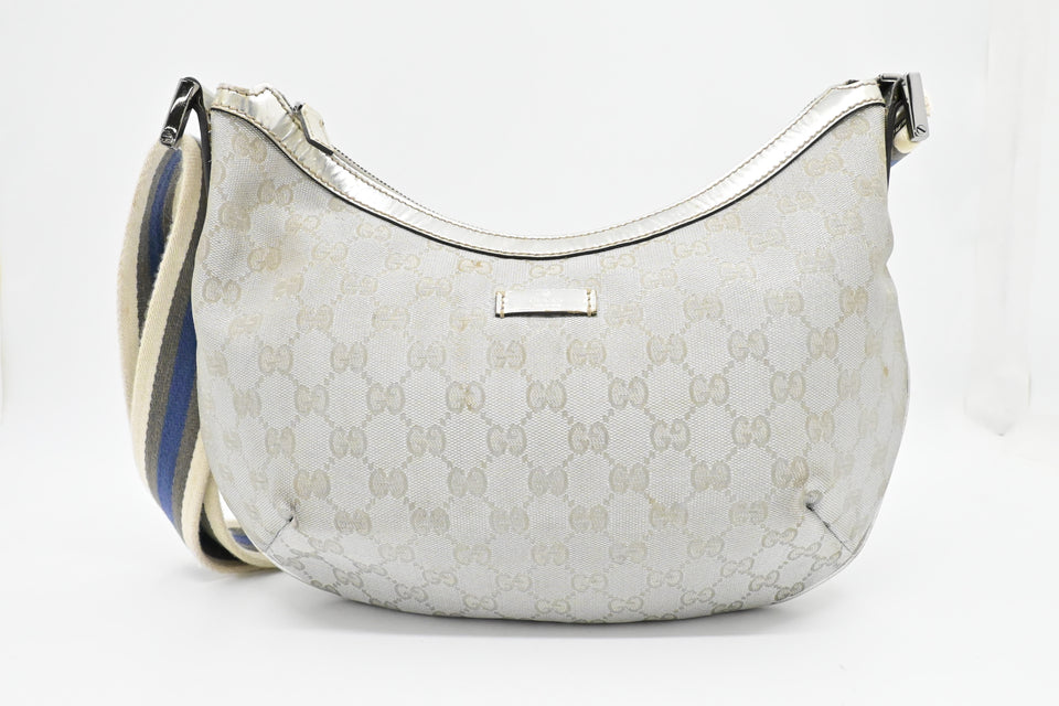 Gucci Crossbody Hobo Bag in Silver GG Canvas