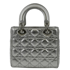 Christian Dior Lady Dior Lambskin Leather Shoulder Bag Metallic Silver