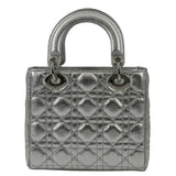 Christian Dior Lady Dior Lambskin Leather Shoulder Bag Metallic Silver