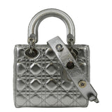 Christian Dior Lady Dior Lambskin Leather Shoulder Bag Metallic Silver