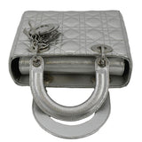 Christian Dior Lady Dior Lambskin Leather Shoulder Bag Metallic Silver