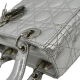Christian Dior Lady Dior Lambskin Leather Shoulder Bag Metallic Silver