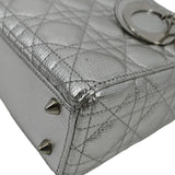 Christian Dior Lady Dior Lambskin Leather Shoulder Bag Metallic Silver