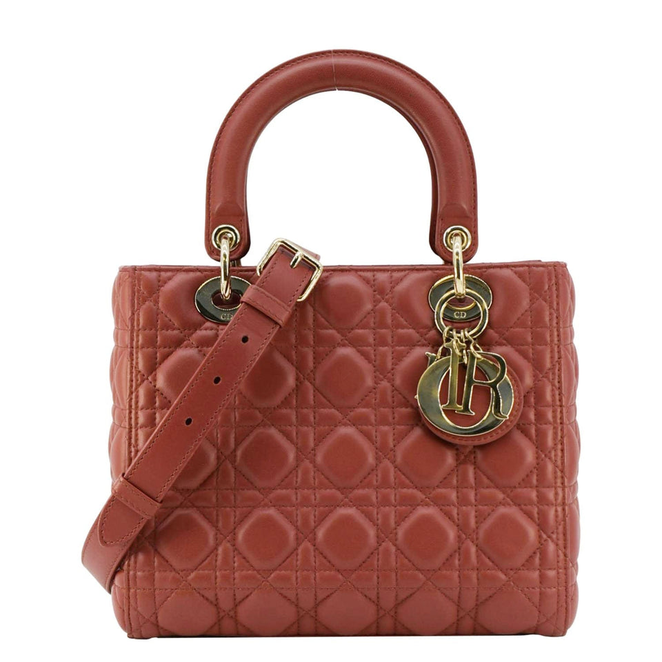 Christian Dior Lady Dior Medium Cannage Leather Shoulder Bag Red