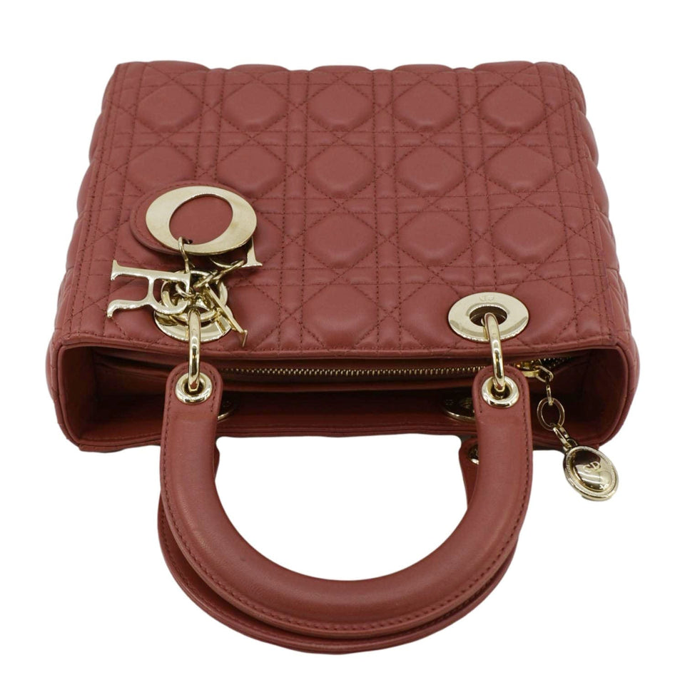 Christian Dior Lady Dior Medium Cannage Leather Shoulder Bag Red